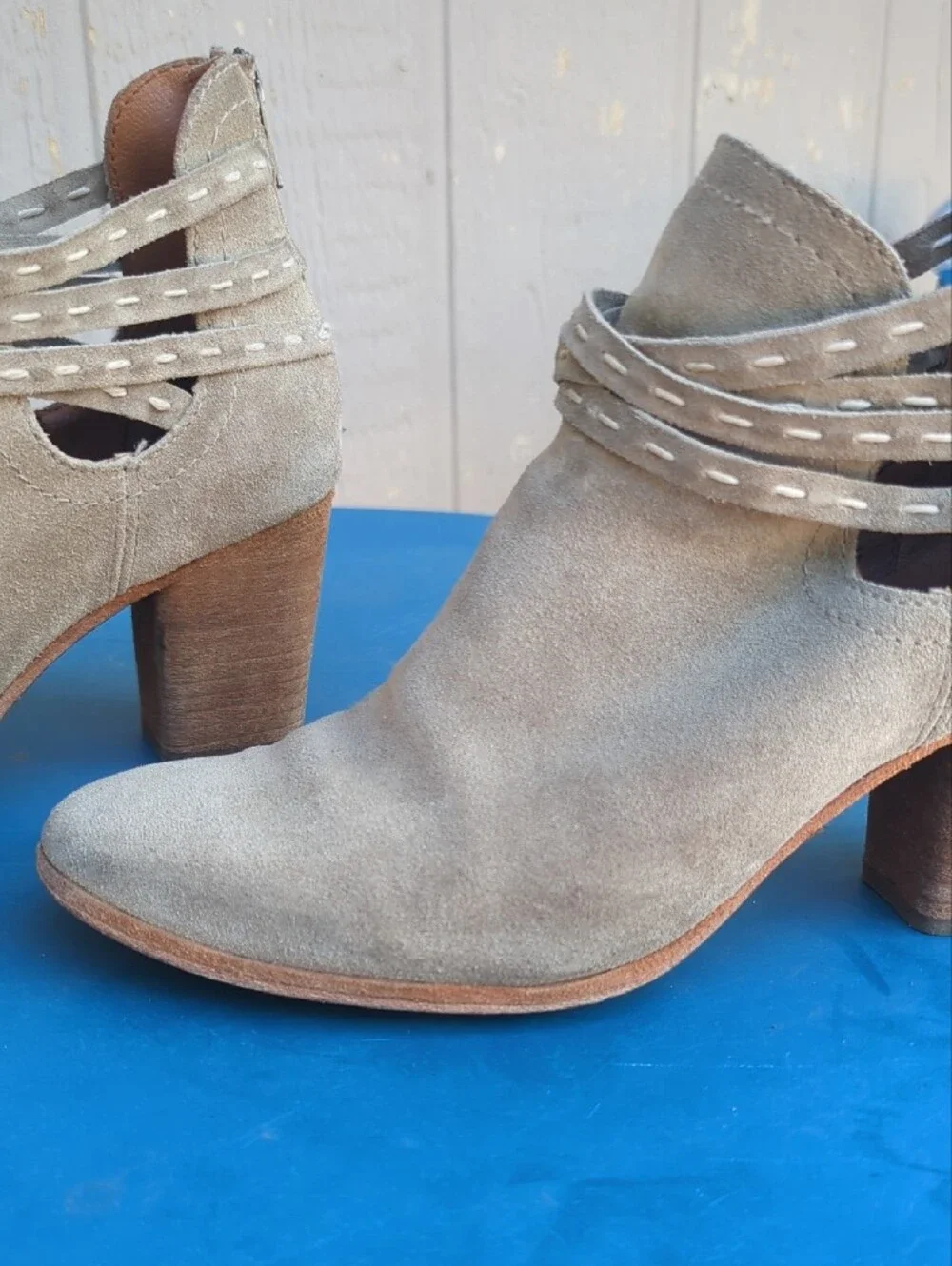 Women's Taupe Suede Ankle Booties with Strap Detail